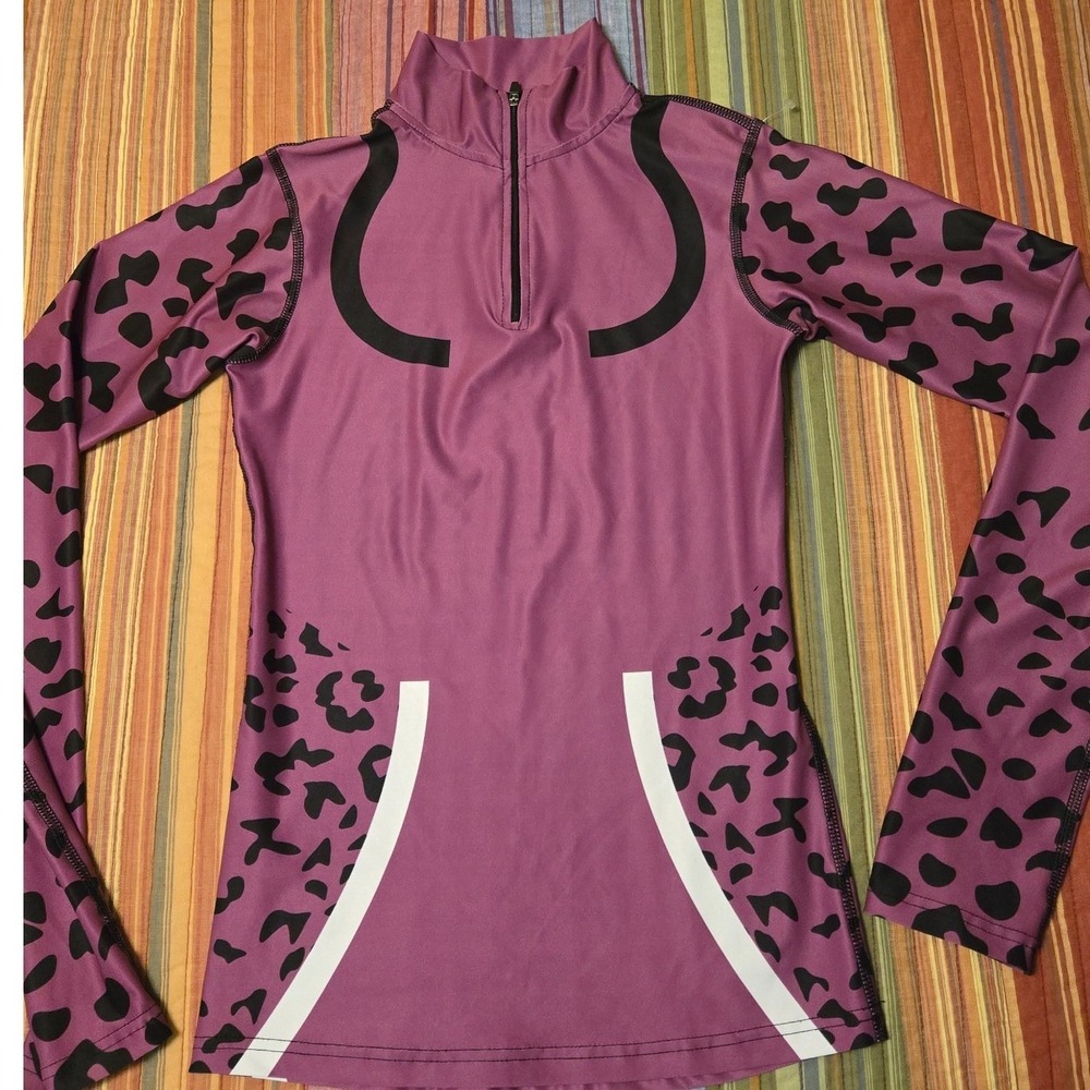 Brick Built eVap Lycra Purple Leopard Print Quarter Zip Long Sleeve Top S